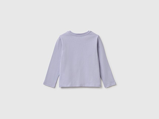Benetton Kız Bebek Lila Önü Baskılı Uzun Kollu Tişört
