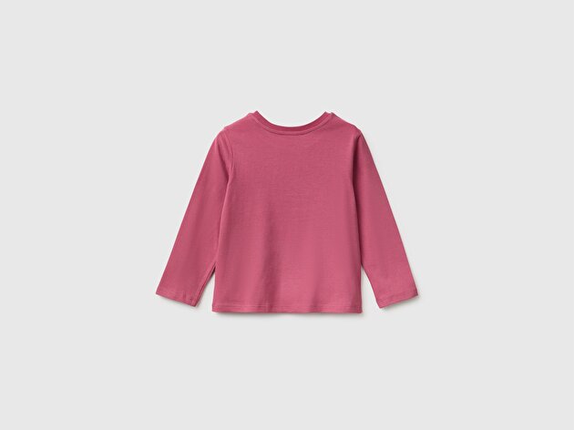 Benetton Kız Bebek Fuşya Önü Baskılı Uzun Kollu Tişört