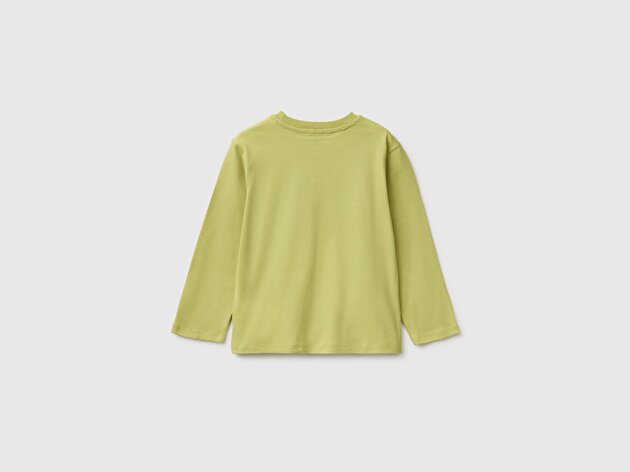 Benetton Erkek Bebek Fıstık Yeşili Önü Baskılı Uzun Kollu Tişört