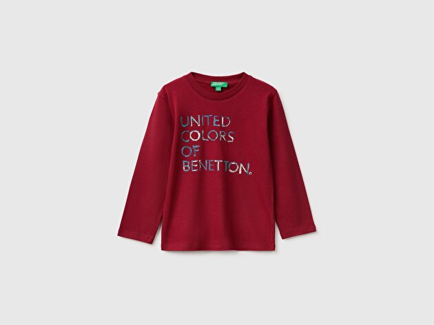 Benetton Erkek Bebek Kırmızı Önü Baskılı Uzun Kollu Tişört