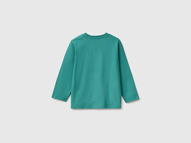 Benetton Erkek Bebek Petrol Yeşili Önü Baskılı Uzun Kollu Tişört