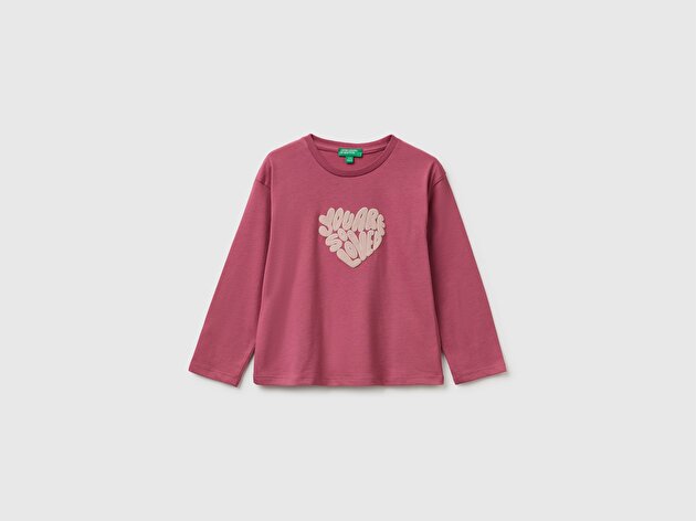 Benetton Kız Bebek Fuşya Önü Baskılı Uzun Kollu Tişört