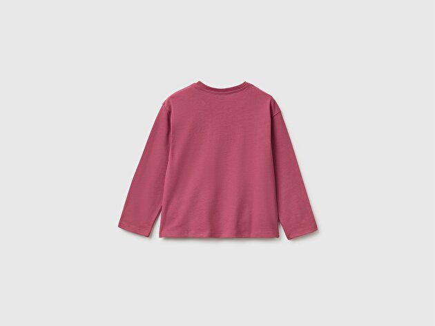 Benetton Kız Bebek Fuşya Önü Baskılı Uzun Kollu Tişört
