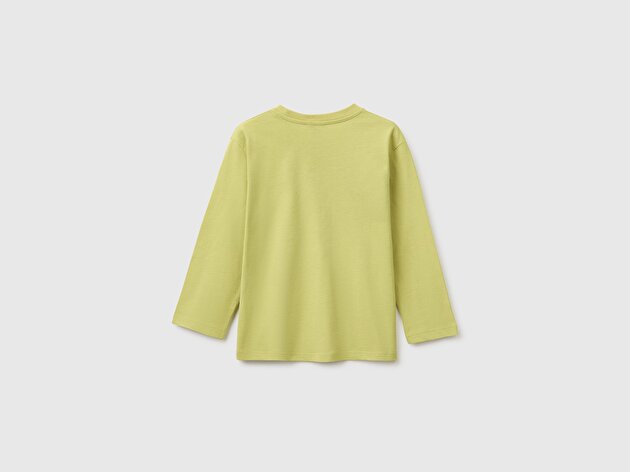Benetton Erkek Bebek Fıstık Yeşili Önü Baskılı Uzun Kollu Tişört