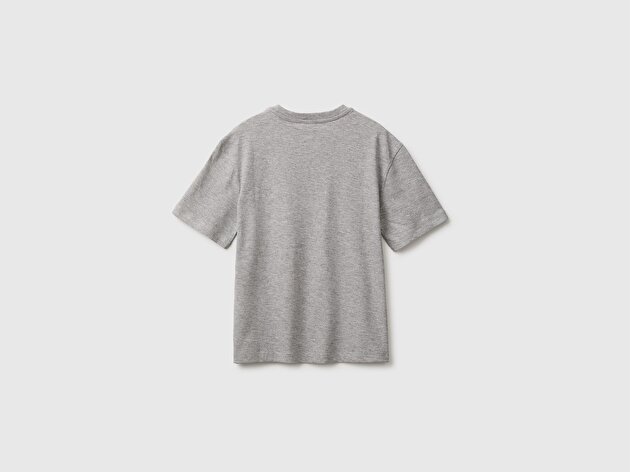 Benetton Erkek Çocuk Gri Melanj Önü Nakışlı Kısa Kollu Tişört