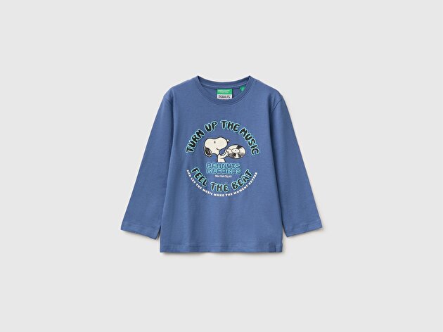 Benetton Erkek Bebek Mavi Önü Snoopy Baskılı Uzun Kollu Tişört