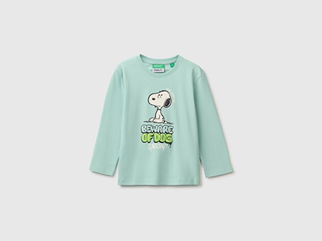 Benetton Erkek Bebek Açık Yeşil Önü Snoopy Baskılı Uzun Kollu Tişört
