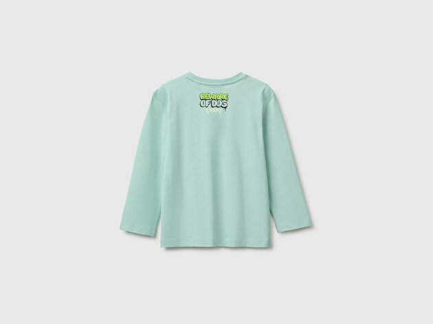 Benetton Erkek Bebek Açık Yeşil Önü Snoopy Baskılı Uzun Kollu Tişört