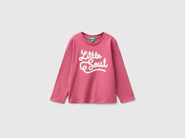 Benetton Kız Bebek Fuşya Önü İşlemeli Uzun Kollu Tişört
