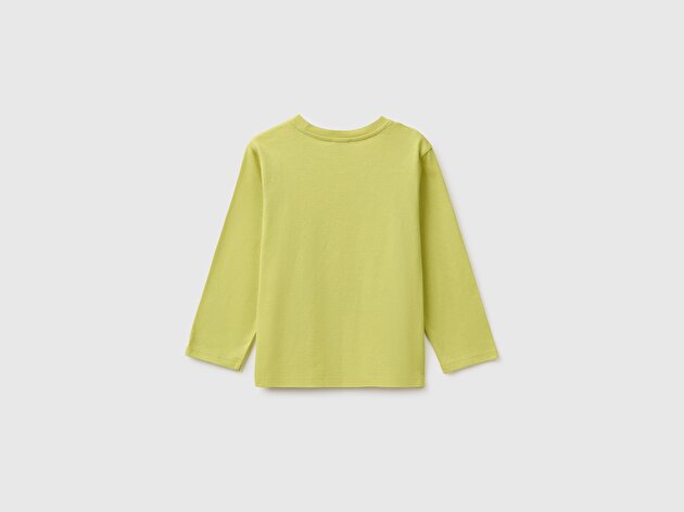 Benetton Erkek Bebek Fıstık Yeşili Önü İşlemeli Uzun Kollu Tişört
