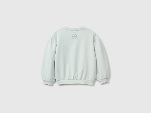 Benetton Kız Bebek Su Yeşili Önü Lilo&Stitch Baskılı Ribanalı Bisiklet Yaka Sweatshirt