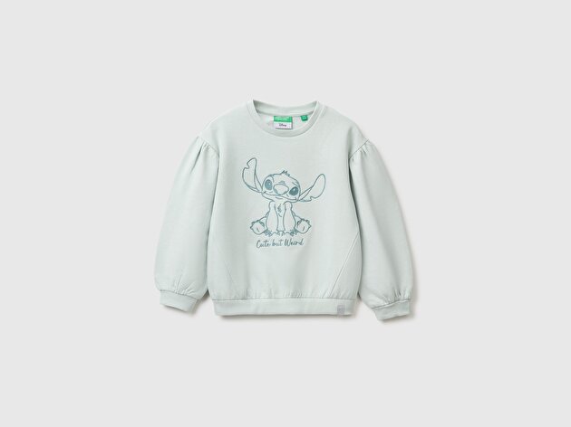 Benetton Kız Bebek Su Yeşili Önü Lilo&Stitch Baskılı Ribanalı Bisiklet Yaka Sweatshirt