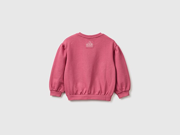 Benetton Kız Bebek Fuşya Önü Lilo&Stitch Baskılı Ribanalı Bisiklet Yaka Sweatshirt