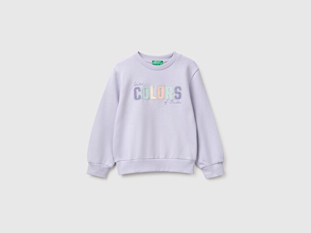 Benetton Kız Bebek Lavanta Önü İşlemeli Uzun Kollu Bisiklet Yaka Sweatshirt