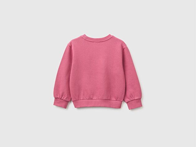 Benetton Kız Bebek Fuşya Önü İşlemeli Uzun Kollu Bisiklet Yaka Sweatshirt