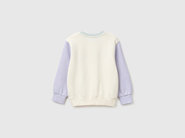 Benetton Kız Bebek Krem Önü İşlemeli Uzun Kollu Bisiklet Yaka Sweatshirt