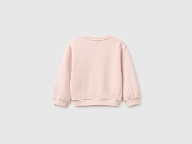 Benetton Kız Bebek Pudra Önü İşlemeli Uzun Kollu Bisiklet Yaka Sweatshirt
