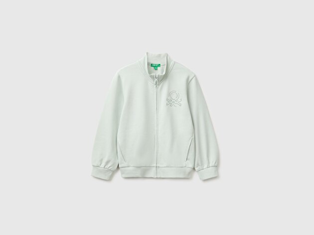 Benetton Kız Bebek Su Yeşili Önü İşlemeli Ribanalı Boğazlı Fermuarlı Dik Yaka Sweatshirt