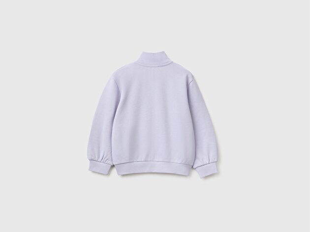 Benetton Kız Bebek Lila Önü İşlemeli Ribanalı Boğazlı Fermuarlı Dik Yaka Sweatshirt