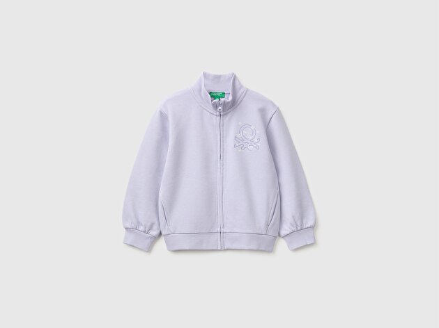 Benetton Kız Bebek Lila Önü İşlemeli Ribanalı Boğazlı Fermuarlı Dik Yaka Sweatshirt