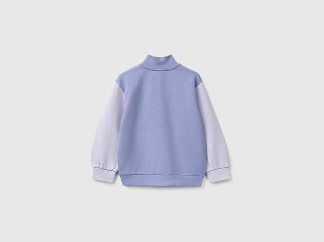 Benetton Kız Bebek Mor Önü İşlemeli Ribanalı Boğazlı Fermuarlı Dik Yaka Sweatshirt
