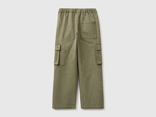 Benetton Erkek Çocuk Haki Logo İşlemeli Cepli İpli Pantolon