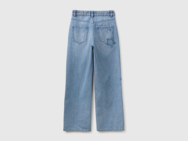 Benetton Kız Çocuk Açık Denim Düz Paça Denim Pantolon