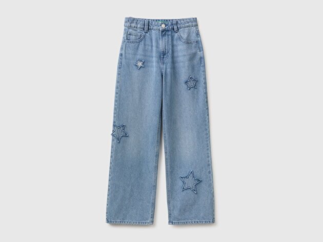 Benetton Kız Çocuk Açık Denim Düz Paça Denim Pantolon