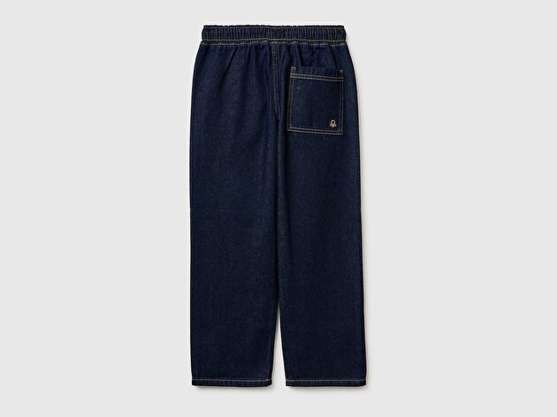 Benetton Erkek Çocuk Koyu Denim Beli ve Paçası Büzgülü Denim Pantolon