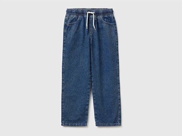Benetton Erkek Çocuk Açık Denim Beli ve Paçası Büzgülü Denim Pantolon