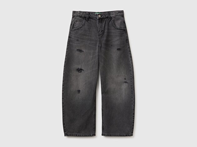 Benetton Erkek Çocuk Siyah Arka Logo İşlemeli Cepli Denim Pantolon