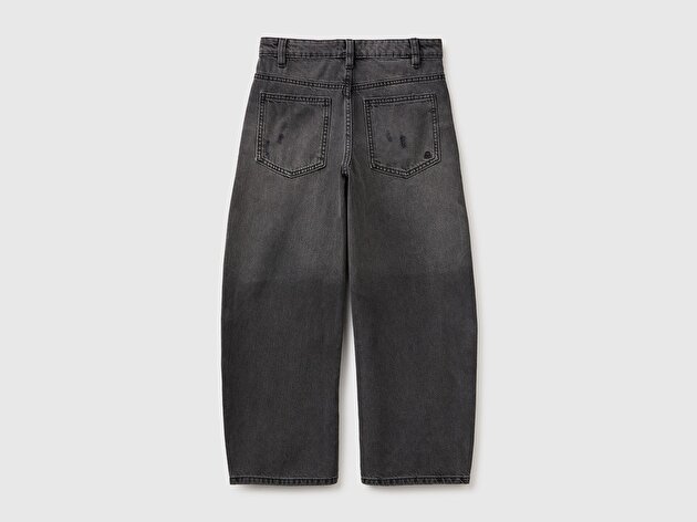 Benetton Erkek Çocuk Siyah Arka Logo İşlemeli Cepli Denim Pantolon