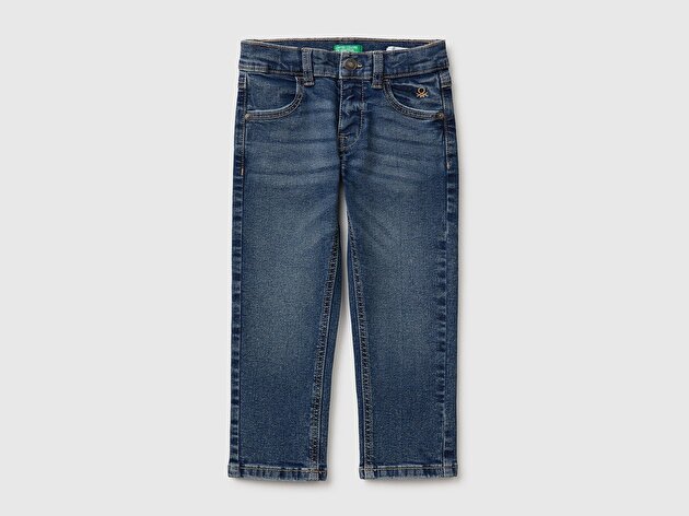 Benetton Erkek Bebek Koyu Denim Önü Logo İşlemeli Slim Fit Cepli Denim Pantolon