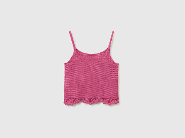 Benetton Kız Çocuk Gül Kurusu Askıları Boncuk Detaylı Örme Atlet