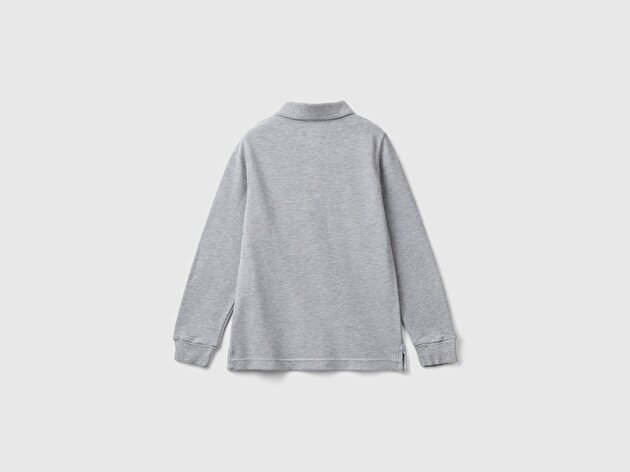 Benetton Erkek Çocuk Gri melanj Logolu Polo T-Shirt