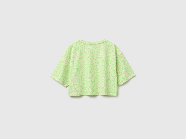 Benetton Kız Çocuk Sarı Tamamı Baskı Detaylı Oversize Crop T-Shirt