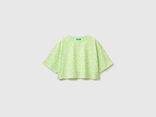 Benetton Kız Çocuk Sarı Tamamı Baskı Detaylı Oversize Crop T-Shirt
