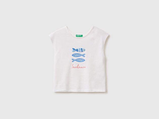 Benetton Kız Bebek Beyaz Arkası Fiyonk Detaylı Kimono Kollu T-Shirt