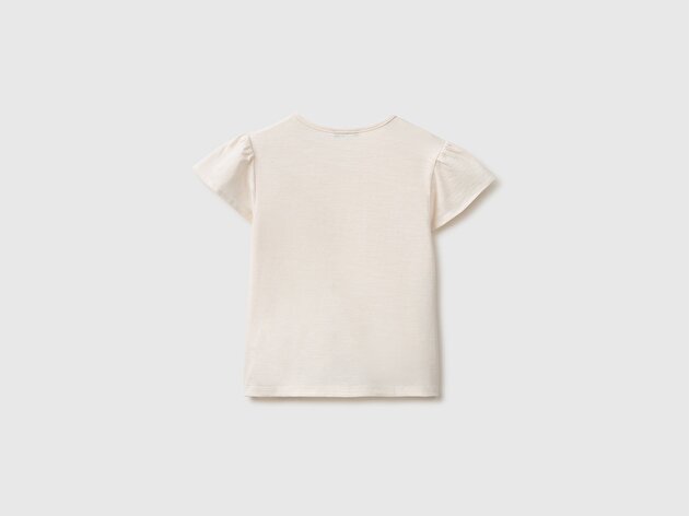 Benetton Kız Bebek Ekru Baskı ve Püskül Detaylı Regular Fit T-Shirt
