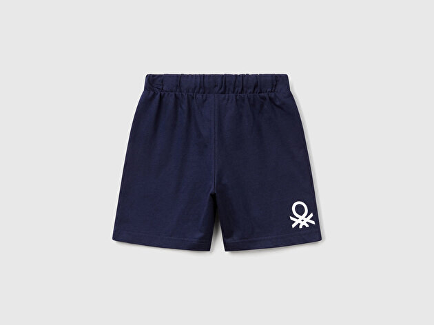 Benetton Erkek Bebek Lacivert Arka Bacağı Logo Baskı Detaylı Bermuda Şort 
