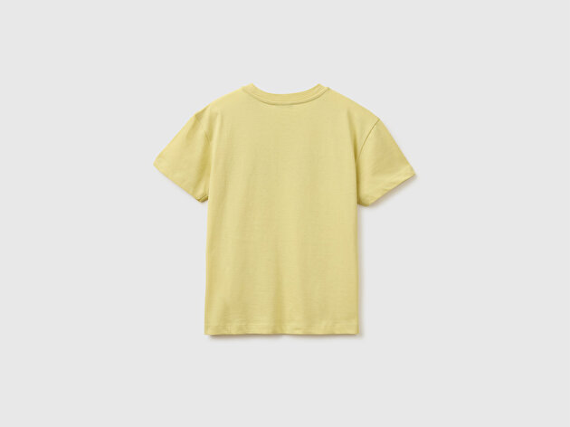 Benetton Erkek Çocuk Sarı Logo Baskı Detaylı Relaxed Fit T-Shirt