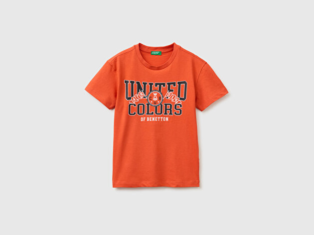 Benetton Erkek Çocuk Kırmızı Logo Baskı Detaylı Relaxed Fit T-Shirt
