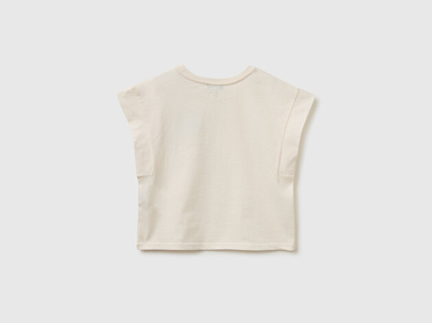 Benetton Kız Çocuk Ekru Yama İşleme Detaylı Kolsuz T-Shirt