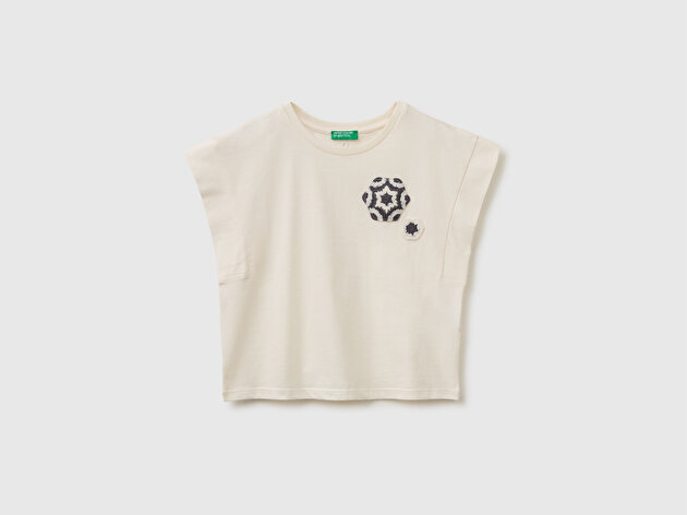 Benetton Kız Çocuk Ekru Yama İşleme Detaylı Kolsuz T-Shirt