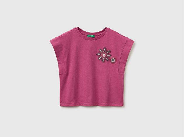 Benetton Kız Çocuk Gül Kurusu Yama İşleme Detaylı Kolsuz T-Shirt