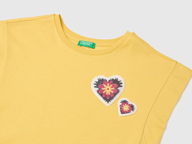 Benetton Kız Çocuk Hardal Sarısı Yama İşleme Detaylı Kolsuz T-Shirt