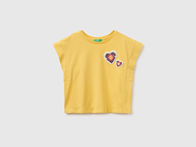 Benetton Kız Çocuk Hardal Sarısı Yama İşleme Detaylı Kolsuz T-Shirt
