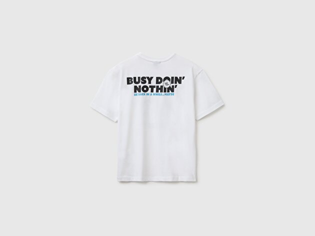 Benetton Erkek Çocuk Beyaz Garfield Baskı Detaylı Yuvarlak Yaka T-Shirt