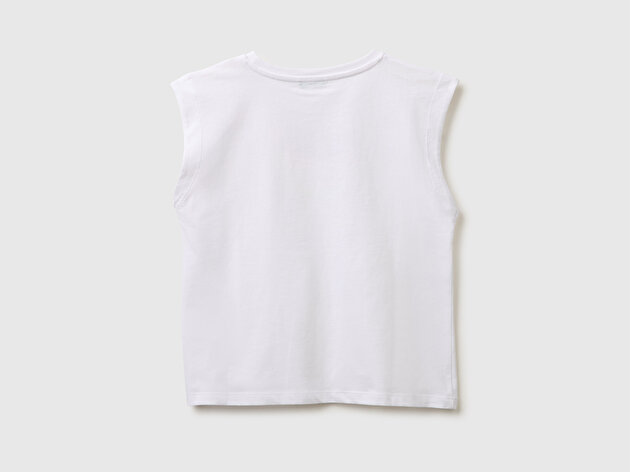 Benetton Kız Çocuk Beyaz Kabarık Baskı Detaylı T-Shirt