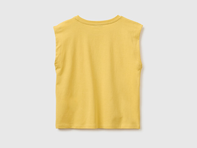 Benetton Kız Çocuk Hardal Sarısı Kabarık Baskı Detaylı T-Shirt